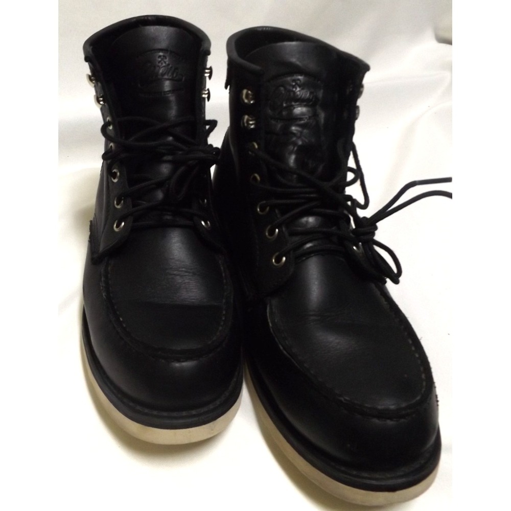 CUERO mens‎ BLACK LEATHER HANDCRAFTED boots by VIBRAM MOC TOE 110,000 MILES